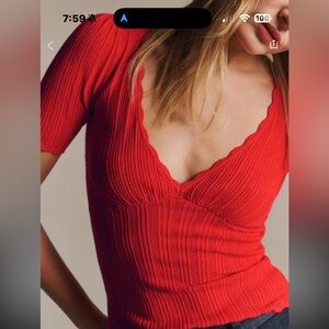 Sézane Red Cloe Jumper Size M Like New - Great for Warm Weather- SO flattering!